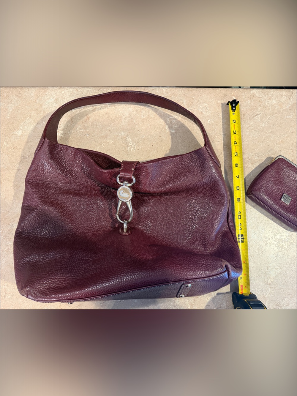 Dooney & Bourke Leather Hobo Shoulder Bag in Deep Plum - with matching wallet
